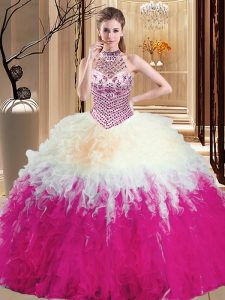 Halter Top Floor Length Ball Gowns Sleeveless Multi-color Ball Gown Prom Dress Lace Up