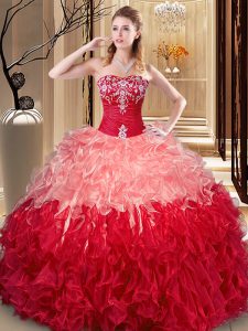Pretty Multi-color Sweetheart Lace Up Embroidery and Ruffles Quinceanera Gown Sleeveless