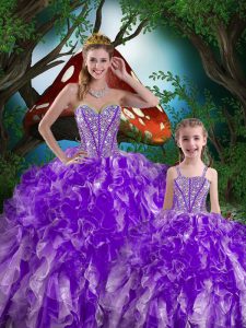 Beautiful Sweetheart Sleeveless Lace Up Quinceanera Dresses Eggplant Purple Organza