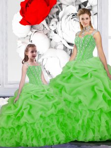 Elegant Ball Gowns Organza Straps Sleeveless Beading and Ruffles and Pick Ups Floor Length Lace Up 15 Quinceanera Dress