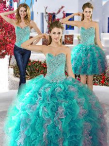 Three Piece Organza Sweetheart Sleeveless Lace Up Beading 15 Quinceanera Dress in Multi-color