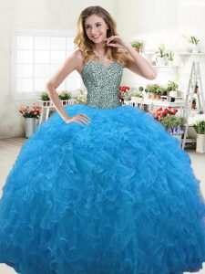 Noble Sleeveless Lace Up Floor Length Beading and Ruffles Quinceanera Gowns