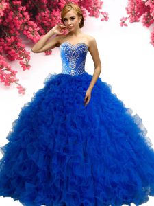 Noble Royal Blue Sleeveless Tulle Lace Up Quinceanera Gown for Military Ball and Sweet 16 and Quinceanera