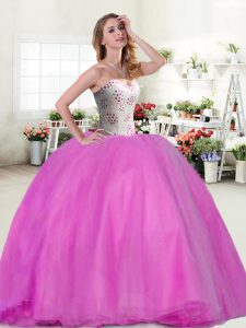 Affordable Lilac Sleeveless Beading Floor Length Sweet 16 Quinceanera Dress