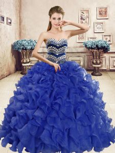 Sophisticated Organza Sleeveless Floor Length Party Dress for Girls and Beading and Ruffles