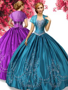Glorious Teal Ball Gowns Beading and Embroidery Quinceanera Gown Lace Up Taffeta Sleeveless Floor Length