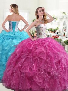 Elegant Floor Length Hot Pink Quinceanera Gown Sweetheart Sleeveless Lace Up