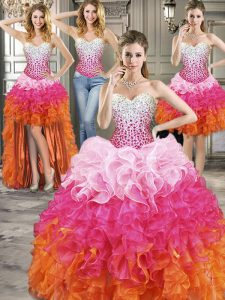 Luxury Four Piece Sweetheart Sleeveless Lace Up Ball Gown Prom Dress Multi-color Organza