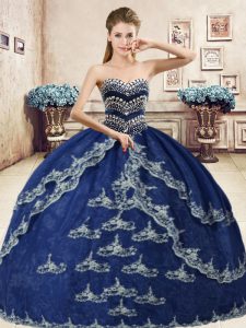 Shining Ball Gowns Quinceanera Gowns Navy Blue Sweetheart Organza Sleeveless Floor Length Lace Up