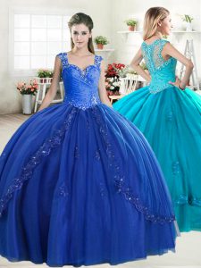Floor Length Zipper Vestidos de Quinceanera Royal Blue for Military Ball and Sweet 16 and Quinceanera with Beading