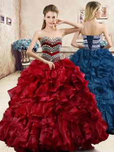 Excellent Floor Length Ball Gowns Sleeveless Wine Red Sweet 16 Dress Lace Up
