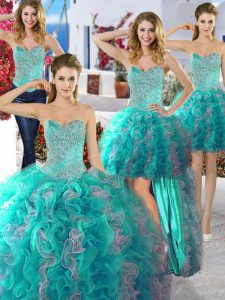 Four Piece Multi-color Ball Gowns Sweetheart Sleeveless Organza Floor Length Lace Up Beading Vestidos de Quinceanera