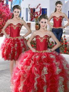 Romantic Three Piece Red Sweetheart Neckline Beading Quinceanera Dress Sleeveless Lace Up