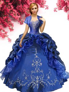 Customized Royal Blue Ball Gowns Taffeta Sweetheart Sleeveless Beading and Embroidery Floor Length Lace Up Sweet 16 Dresses
