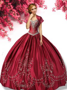 Super Wine Red Lace Up Sweetheart Embroidery Quinceanera Gown Taffeta Sleeveless