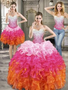 Cute Three Piece Organza Sleeveless Floor Length Quinceanera Gown and Beading