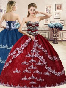 Free and Easy Floor Length Wine Red 15 Quinceanera Dress Sweetheart Sleeveless Lace Up