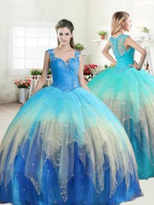 Floor Length Multi-color Quinceanera Gown Straps Sleeveless Zipper