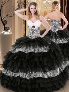 Printed Sleeveless Lace Up Floor Length Ruffled Layers and Pattern Sweet 16 Dresses