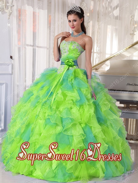 Pretty Sweetehart Organza Quinceanera Dresses with Appliques and Ruffles