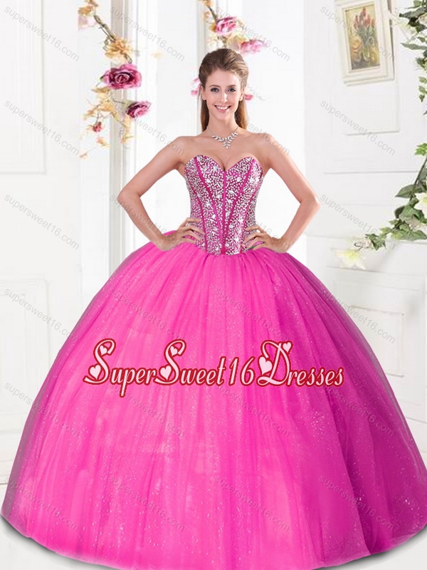 Beautiful Beading and Pick Ups 2015 Quinceanera Dresses in Hot Pink