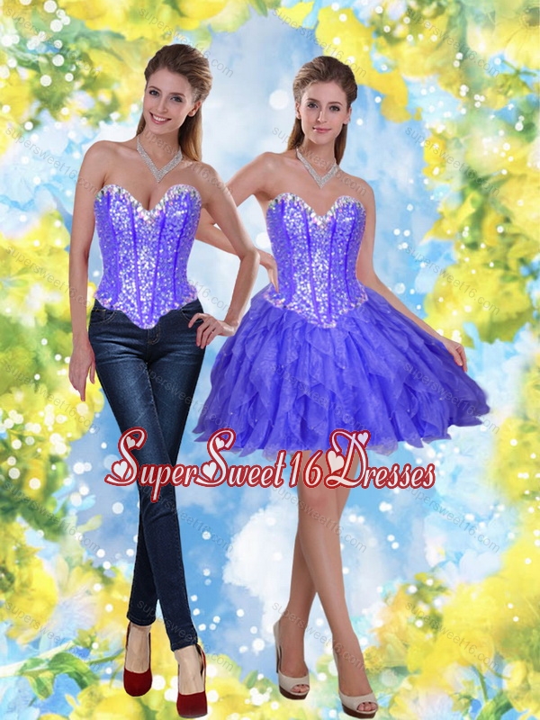 Perfect Short Beading and Ruffles Lavender Dama Dress for 2015