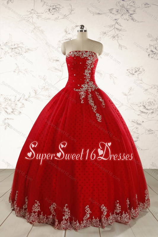 In Stock and Elegant Red Strapless Quinceanera Dresses for 2015