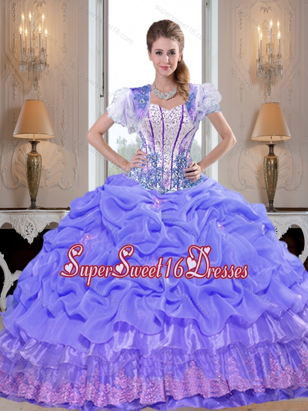 2015 Suitable Beaded Lavender Quinceanera Dresses with Appliques for Fall