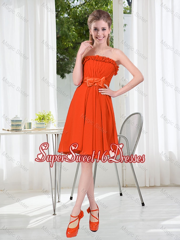 Summer A Line Strapless Bowknot Quinceanera Dama Dress in Rust Red
