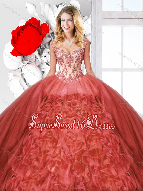 Beautiful Ruffles Rust Red Quinceanera Dresses with Straps