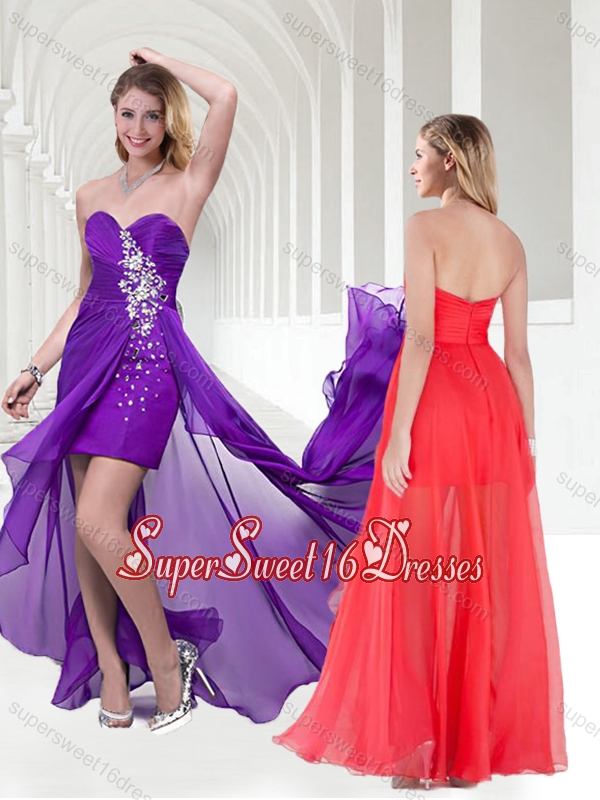 Pretty Beaded Empire Chiffon Long Dama Dresses in Purple for 2016