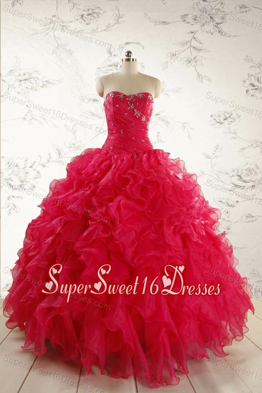 2015 New Style Sweetheart Coral Red Quinceanera Dresses with Beading