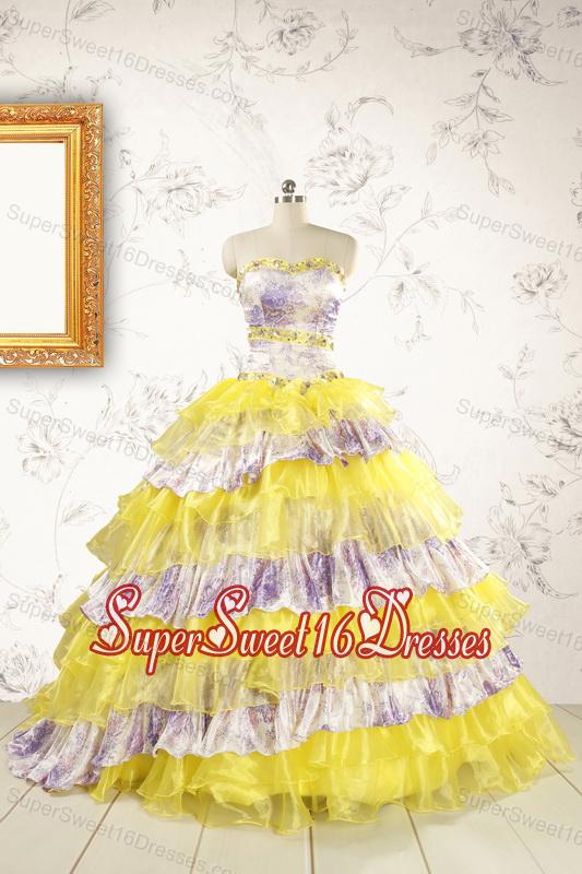 2015 Printed and Ruffles Multi-color Quinceanera Dresses