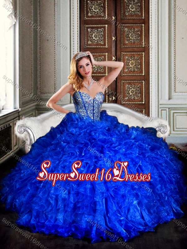 Visible Boning Royal Blue Quinceanera Dresses with Beading and Ruffles