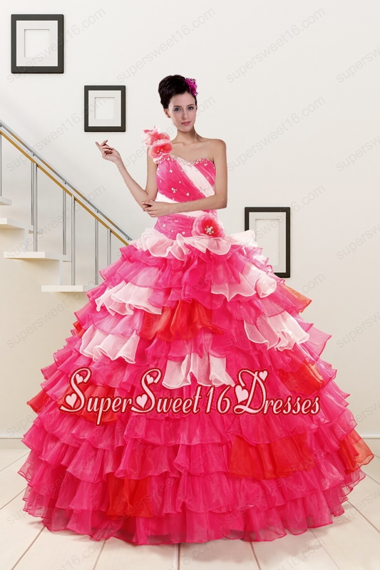 2015 One Shoulder Pretty Quinceanera Dresses in Multi Color