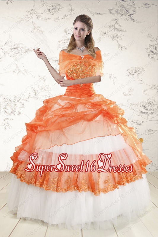 2015 Perfect Strapless Orange Quinceanera Dresses with Beading and Appliques