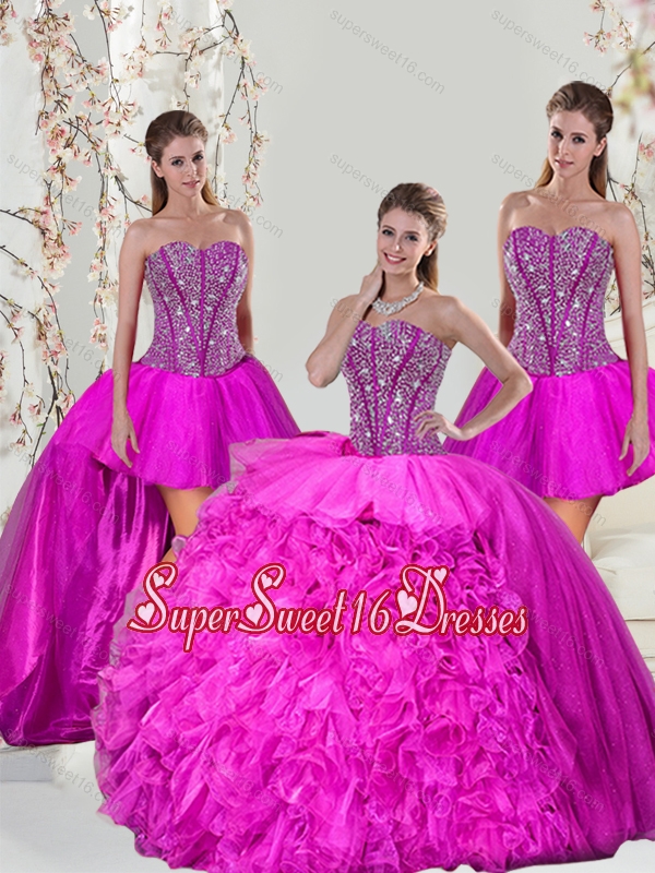 2015 Spring Detachable Hot Pink Quinceanera Dress Skirts with Beading ...