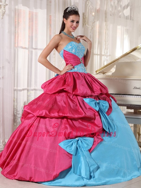 Brand New Aqua Blue and Hot Pink Sweet 16 Dress Sweetheart Taffeta Appliques Ball Gown