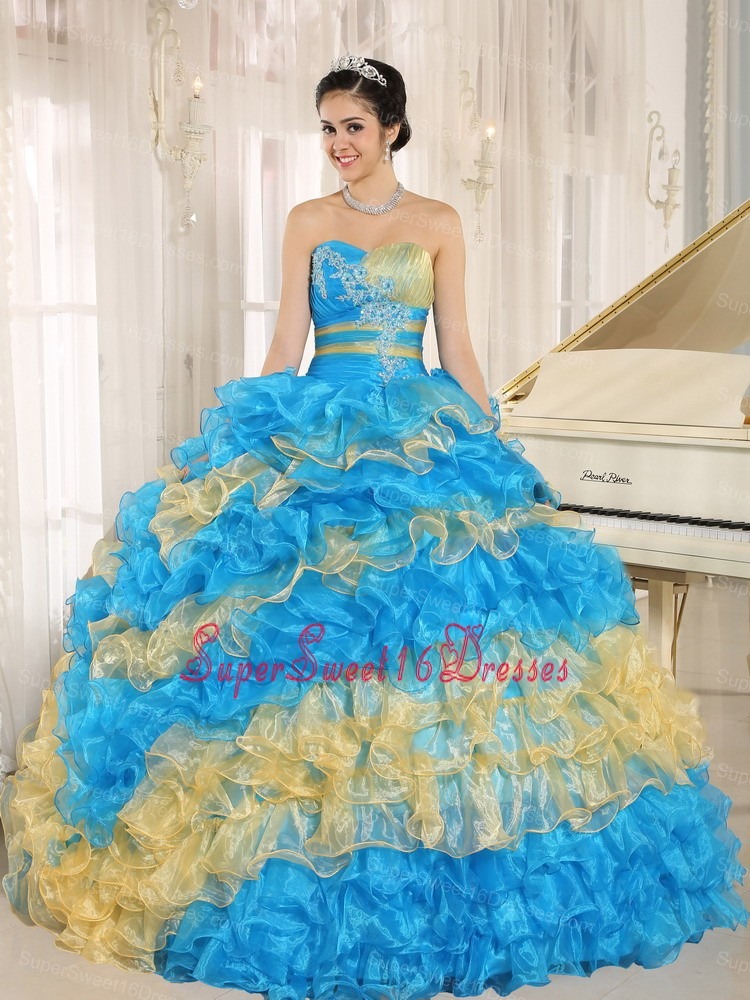 Stylish Multi-color 2013 Sweet 16 Dress Ruffles With Appliques Sweetheart