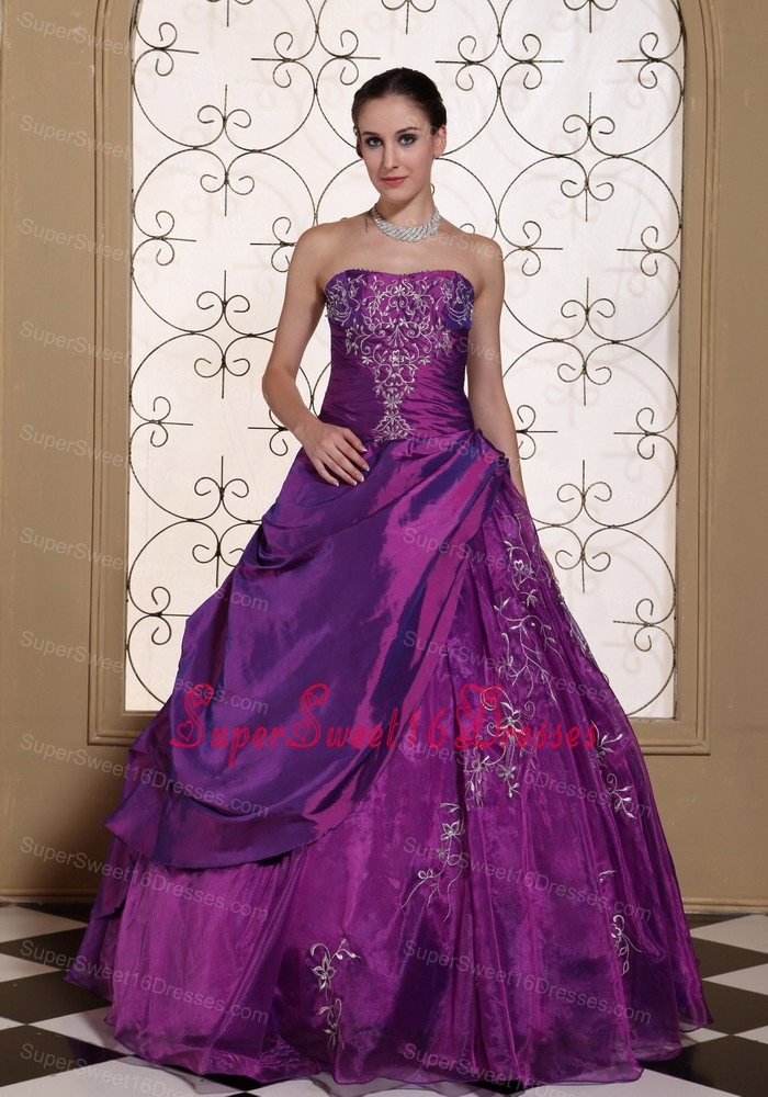 Modest Purple Sweet 16 Dress For 2013 Taffeta and Organza With Embroidery