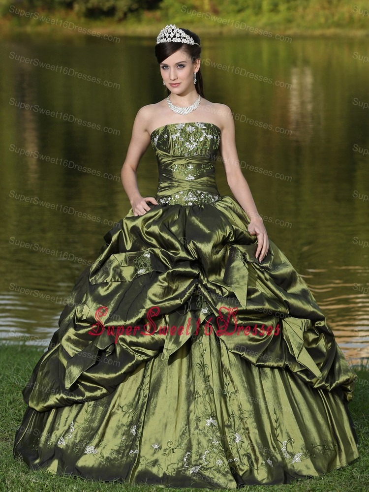 Custom Size Strapless Sweet 16 Dress Beaded Decorate With Olive Green