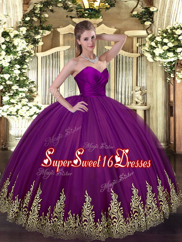  Floor Length Purple Quinceanera Gowns Sweetheart Sleeveless Zipper
