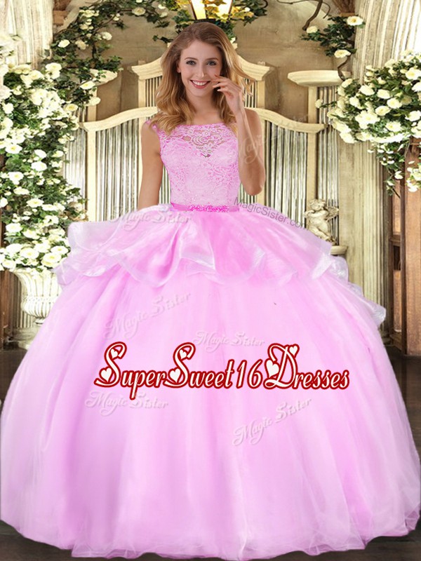  Sleeveless Clasp Handle Floor Length Lace Sweet 16 Dress