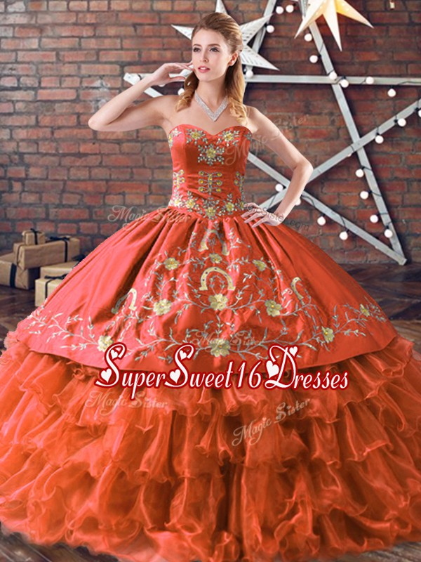 Affordable Satin and Organza Sleeveless Floor Length Sweet 16 Dress and Embroidery and Ruffled Layers