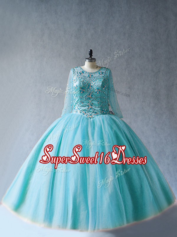  Long Sleeves Lace Up Floor Length Beading Quinceanera Gown