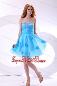 Aqua Blue Dama Dress for Quinceanera with Strapless Beaded and Flowers