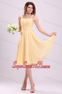 Simple Yellow Dama Dresses with A-line Straps Tea-length