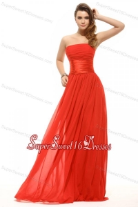 Empire Red Strapless Ruching Floor-length Dresses for Dama