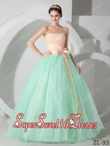 Strapless Apple Green and Pink Organza 2013 Sweet 16 Dresses with Sashes and Ruching