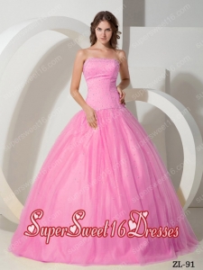 Strapless Ball Gown Tulle Beading 2013 Sweet 16 Dresses in Rose Pink